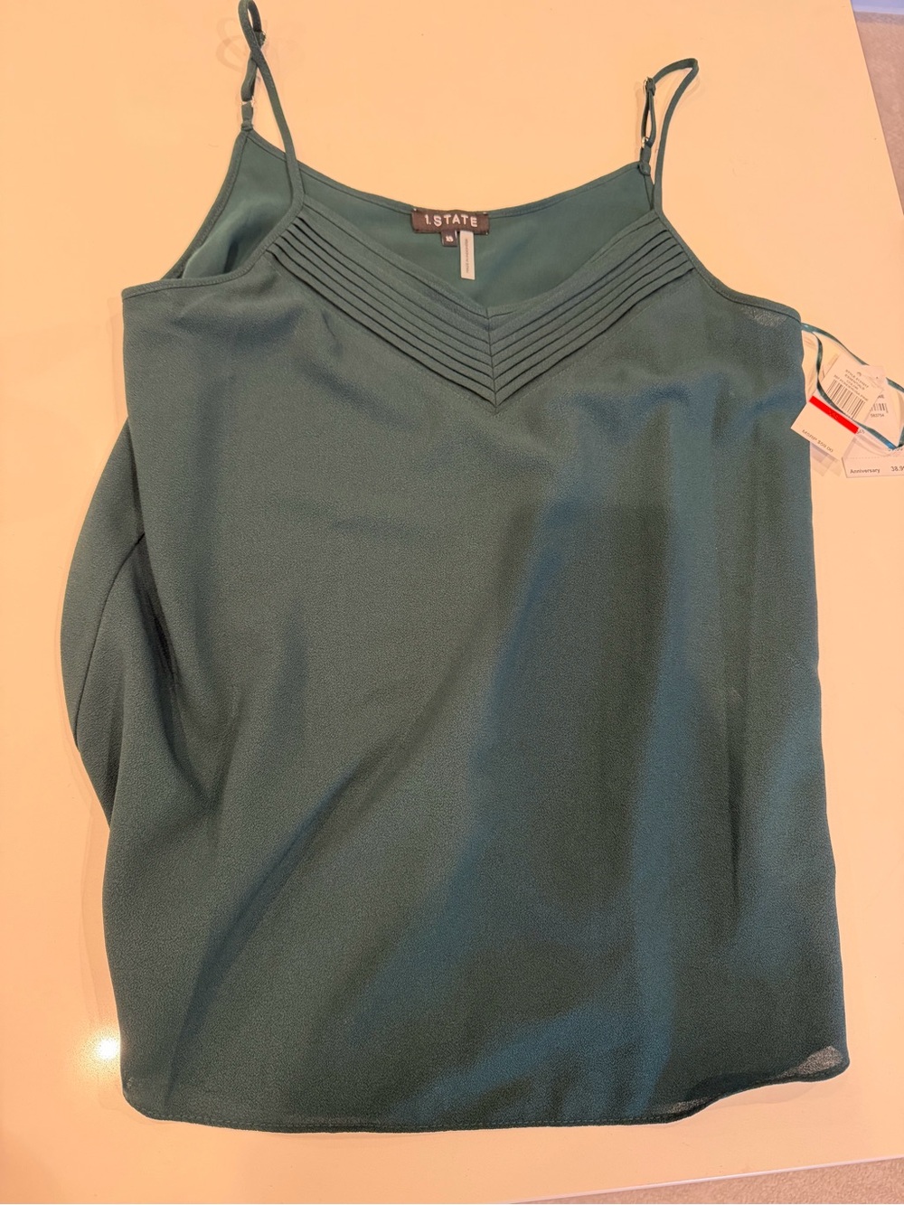 1. State Teal V-Neck Pintuck Cami with Adjustable Straps